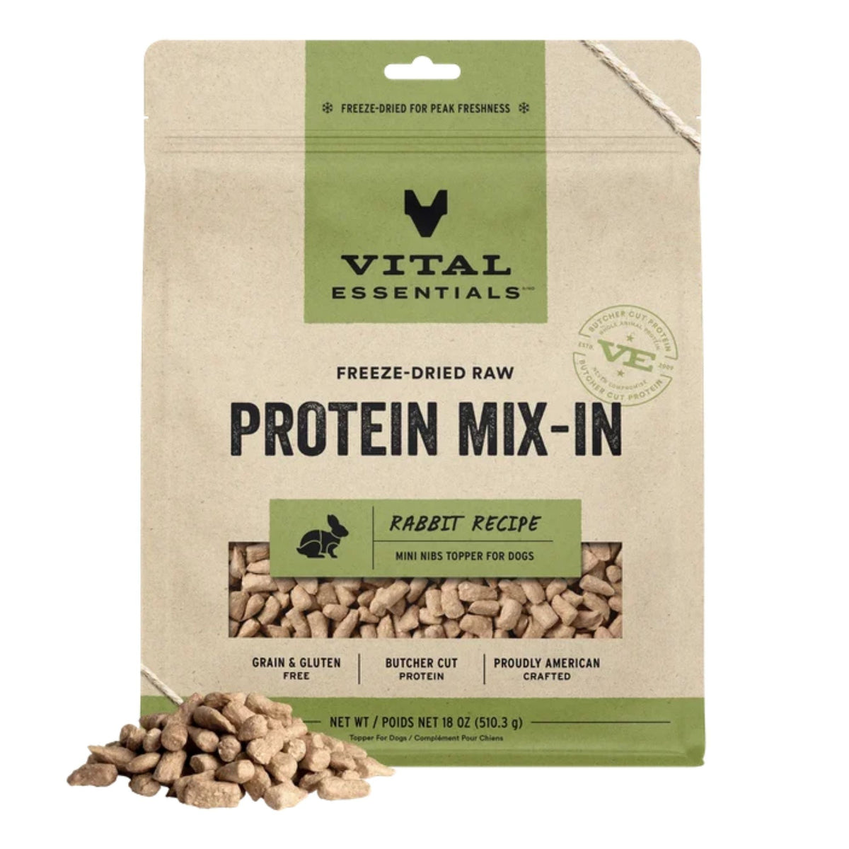 Vital Essentials Dog Freeze Dried Topper Rabbit 6oz.