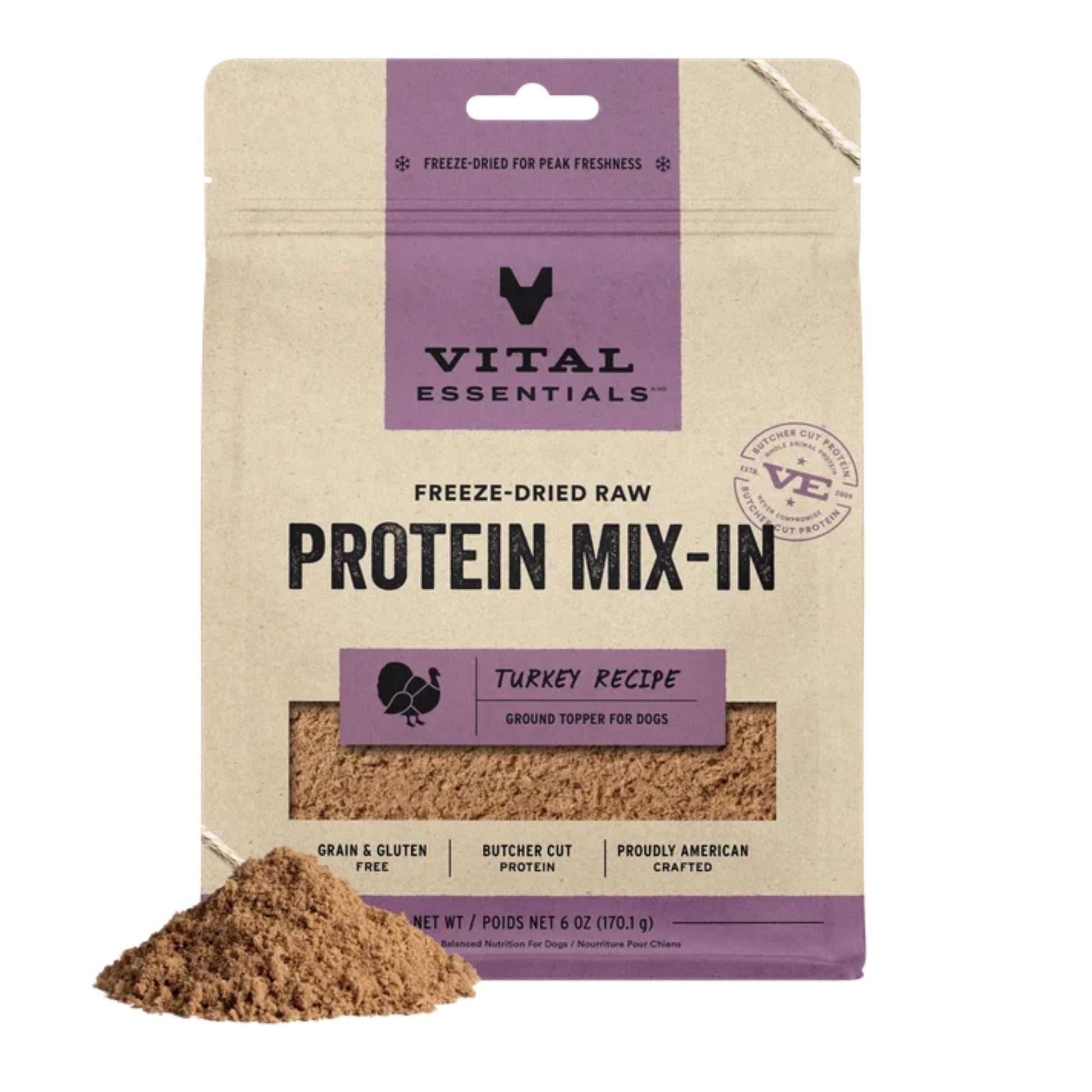 Vital Essentials Dog Freeze Dried Topper Ground Turkey 6oz.