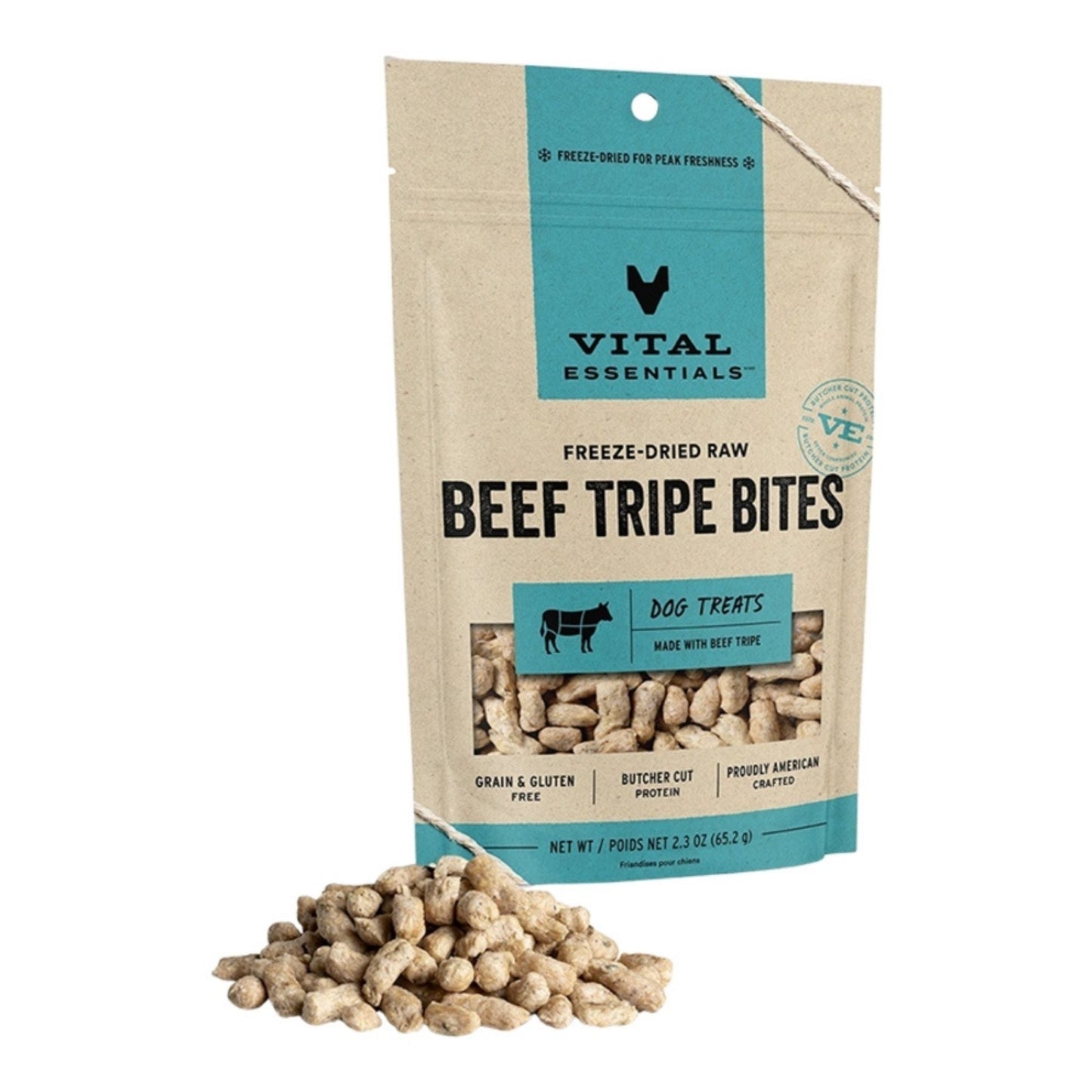 Vital Essentials Dog Freeze-Dried Grain Free Beef Tripe Bites Treats 2.3oz.