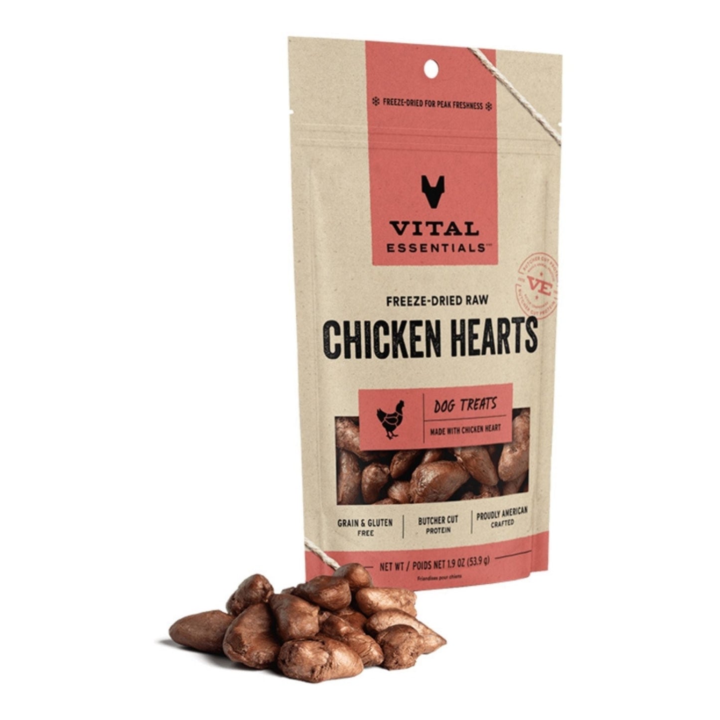 Vital Essentials Dog Freeze-Dried Treat Chicken Hearts 1.9oz.