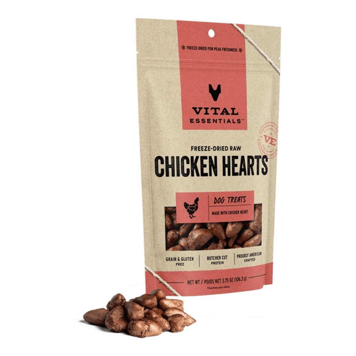 Vital Essentials Dog Freeze-Dried Treat Chicken Hearts 3.75oz.