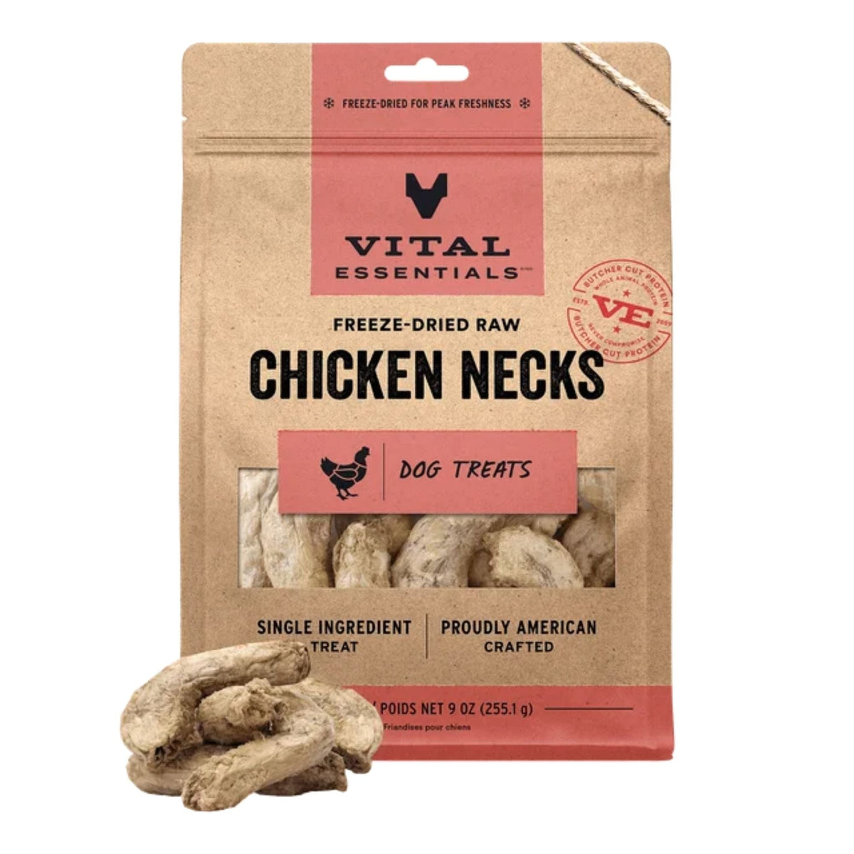 Vital Essentials Dog Freeze Dried Treat Chicken Necks 9oz.