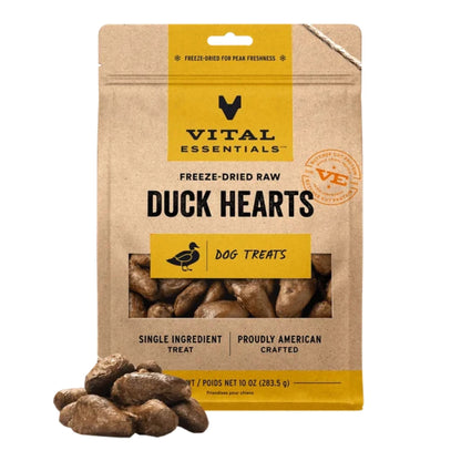 Vital Essentials Dog Freeze Dried Treat Duck Hearts 10oz.