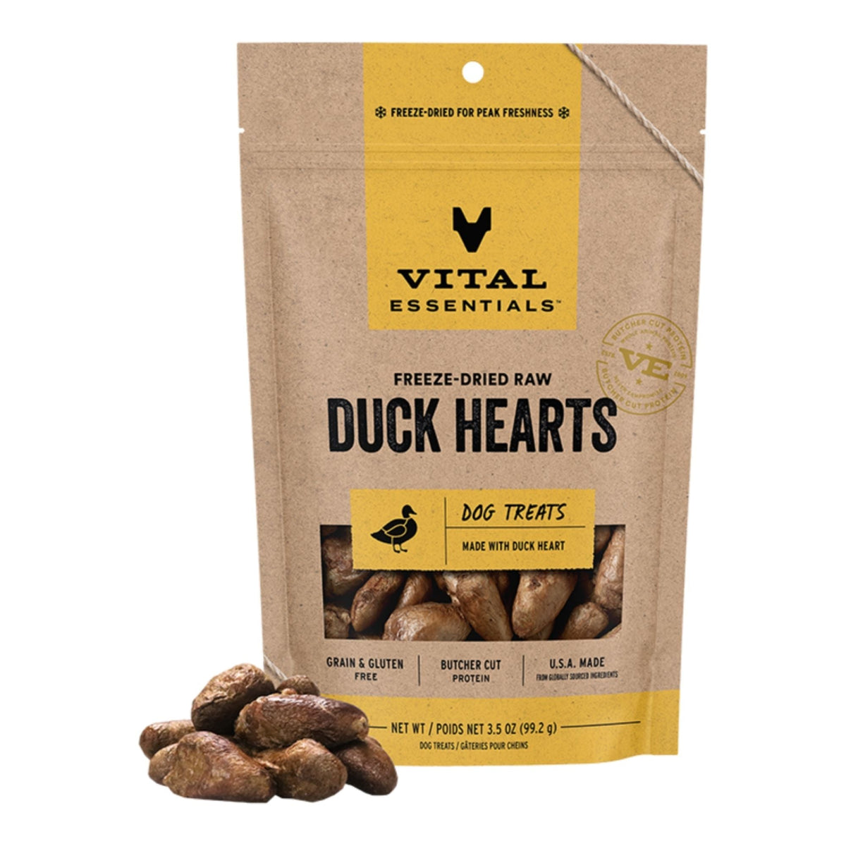 Vital Essentials Dog Freeze-Dried Raw Duck Hearts Treats 3.5oz.