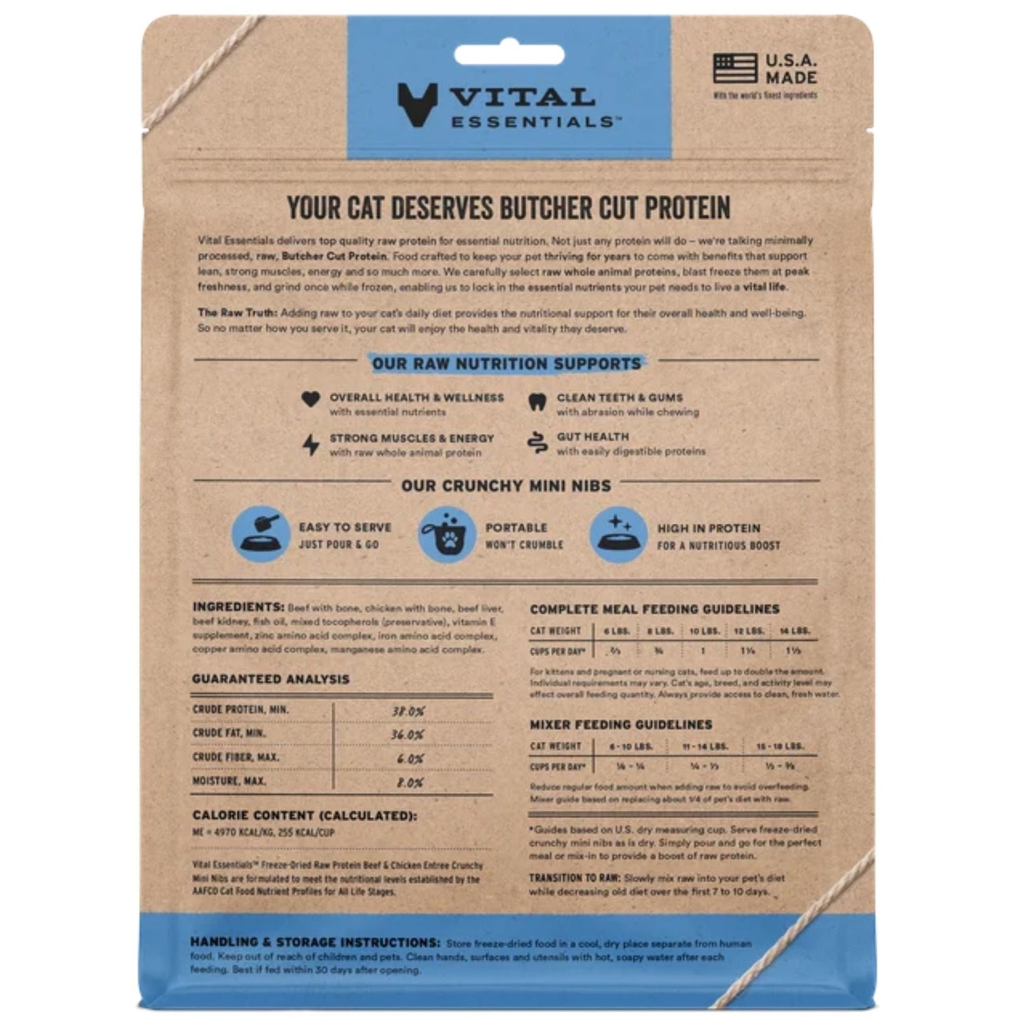 Vital Essentials Cat Freeze Dried Mini Nibs Beef Chicken 8oz.