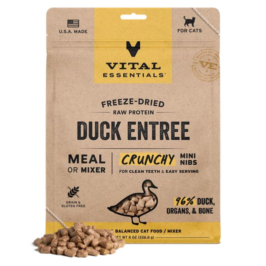Vital Essentials Cat Freeze-Dried Raw Grain Free Duck Entree Mini Nibs 8oz.
