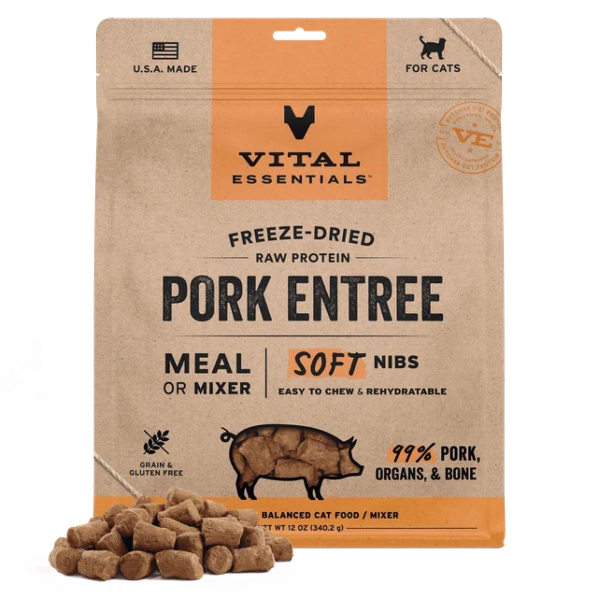 Vital Essentials Cat Freeze Dried Mini Nibs Pork 12oz.