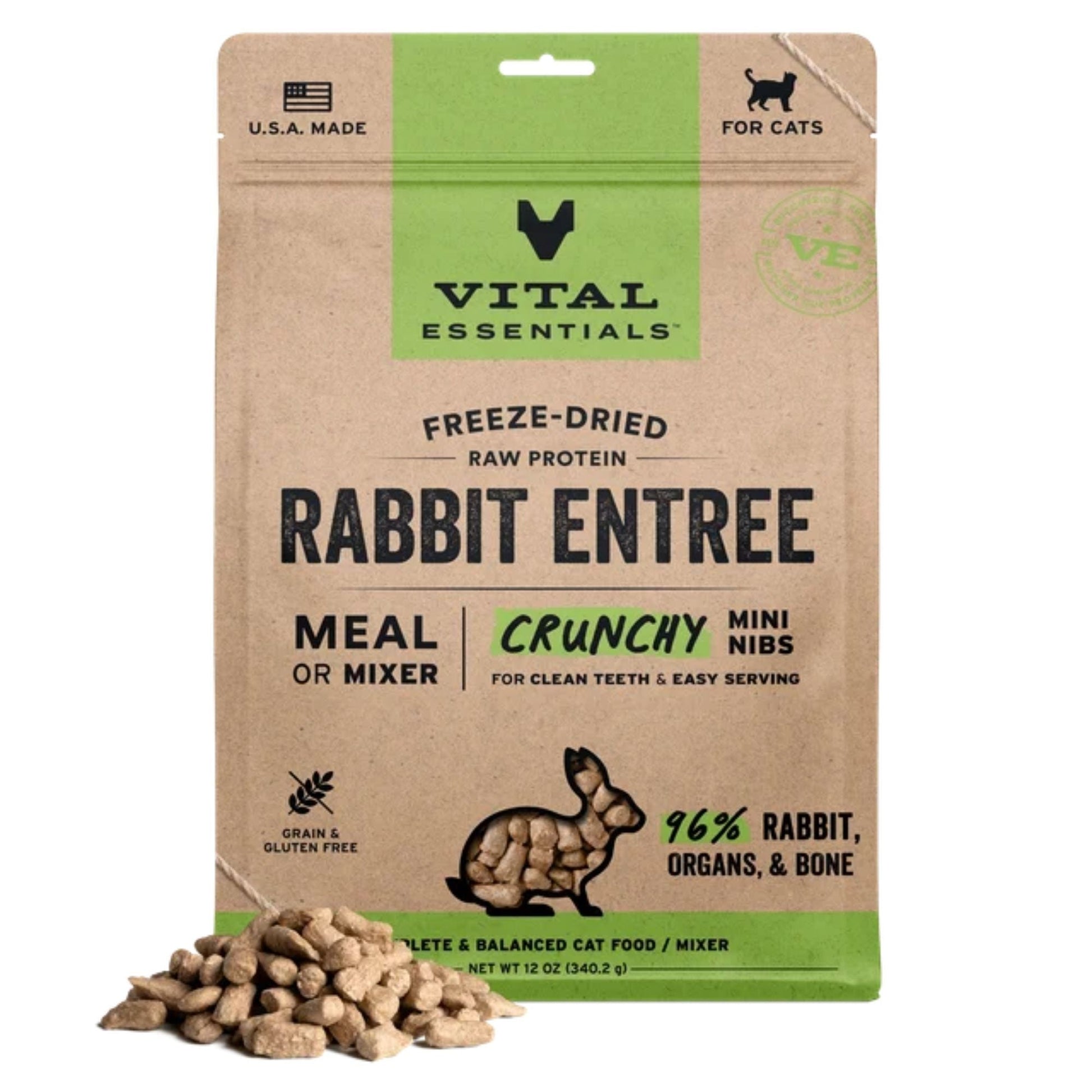 Vital Essentials Cat Freeze Dried Mini Nibs Rabbit 12oz.