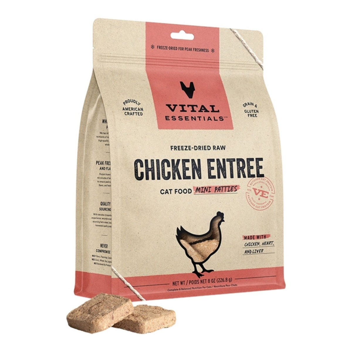 Vital Essentials Cat Freeze Dried Mini Patties Chicken 8oz.