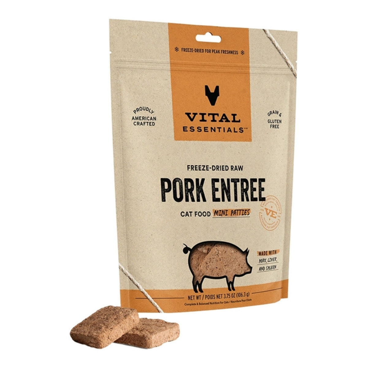 Vital Essentials Cat Freeze-Dried Raw Grain Free Pork Entree Mini Patties 3.75oz.