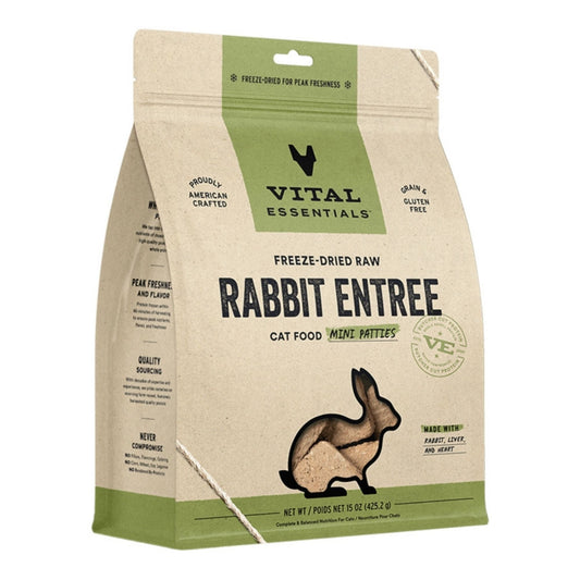 Vital Essentials Cat Freeze Dried Mini Patties Raw Rabbit 15Oz