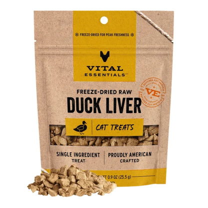 Vital Essentials Cat Freeze-Dried Grain Free Duck Liver Treats 0.9oz.