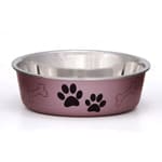 Loving Pets Metallic Dog Bowl Paw Print and Bone Grape Medium