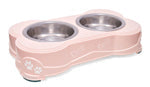 Loving Pets Double Diner Dog Bowl Paw Print and Bone Paparazzi Pink Medium
