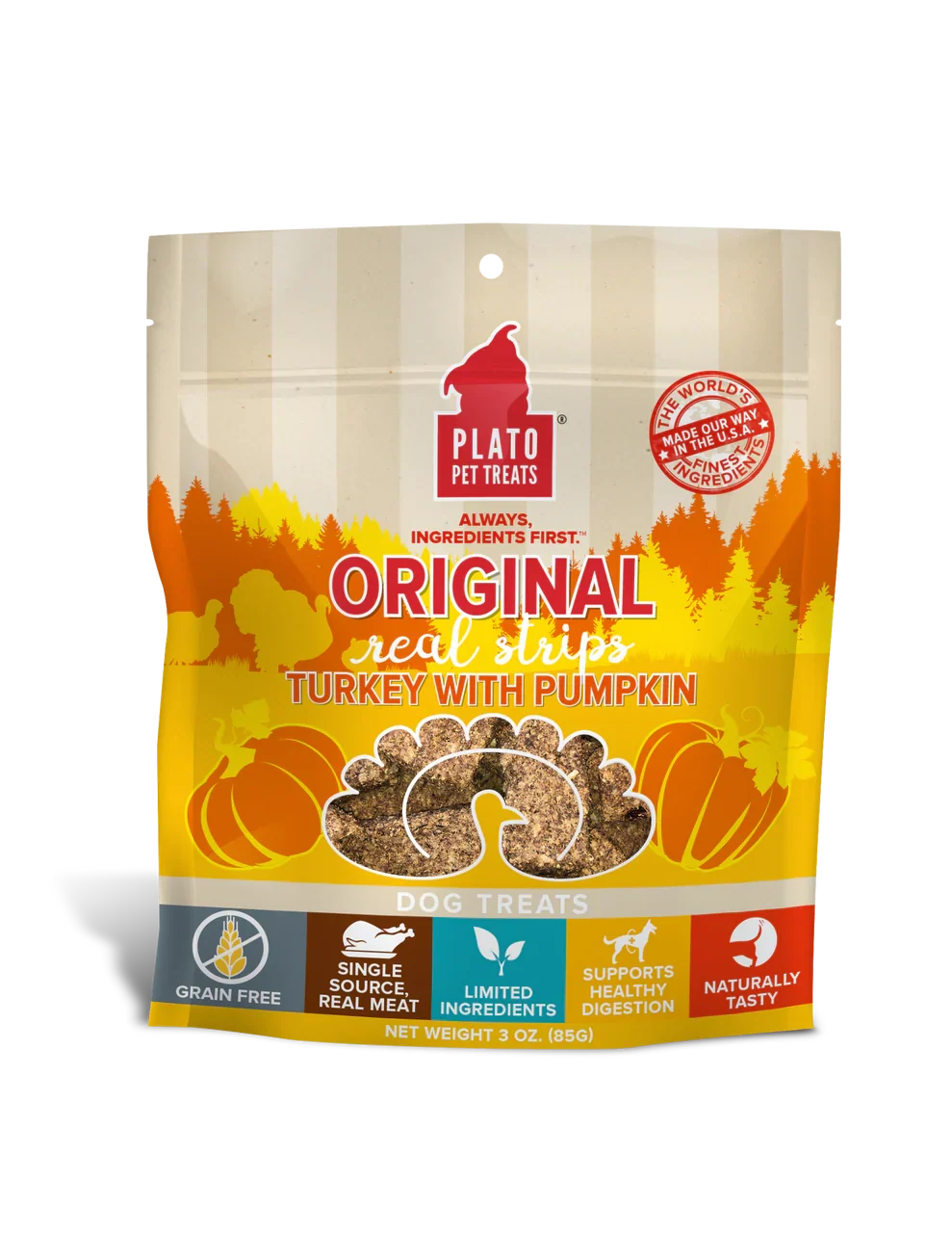 Plato Dog Strp Grain Free Turkey Pumpkin 3oz.