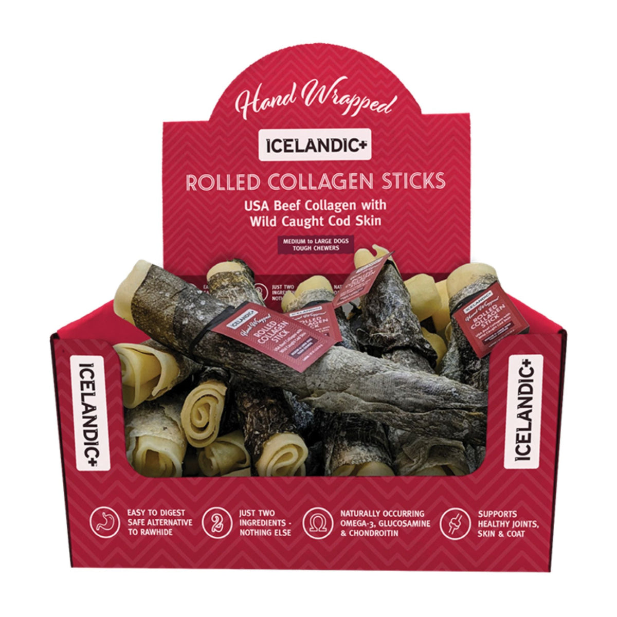 Icelandic Dog Beef Collagen Stick With Fish 8 Inch - 18 Count Display