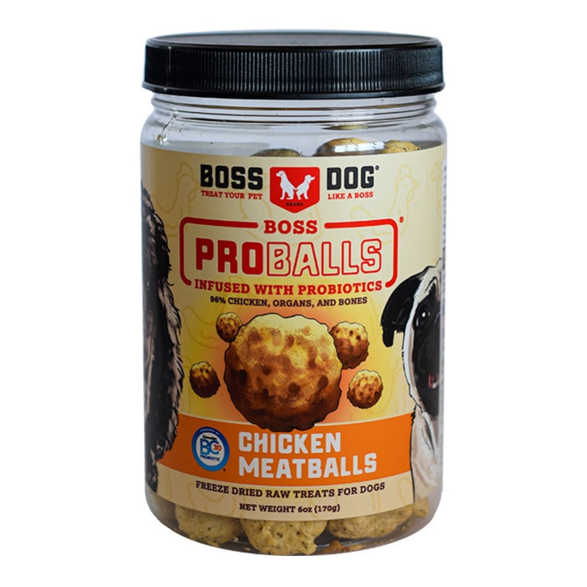 Boss Dog Treat Freeze-dried Raw Meatball Jar Chicken 6oz. (Pack of 3)