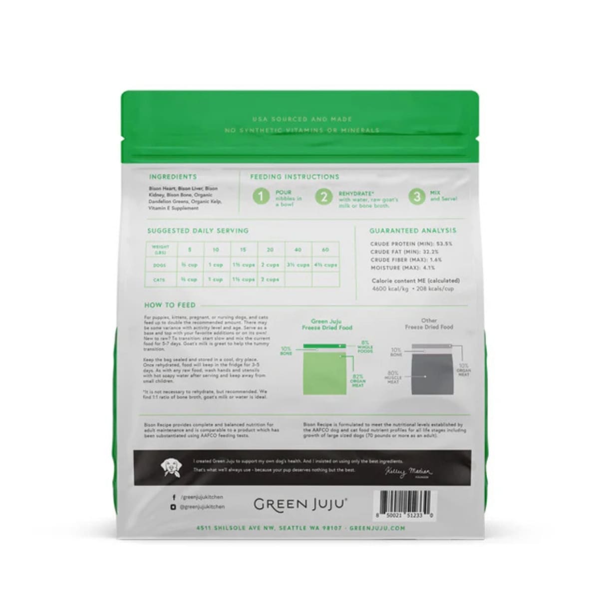 Green Juju Dog & Cat Freeze-Dried Raw Grain Free Limited Ingredient Diet Bison 14oz.