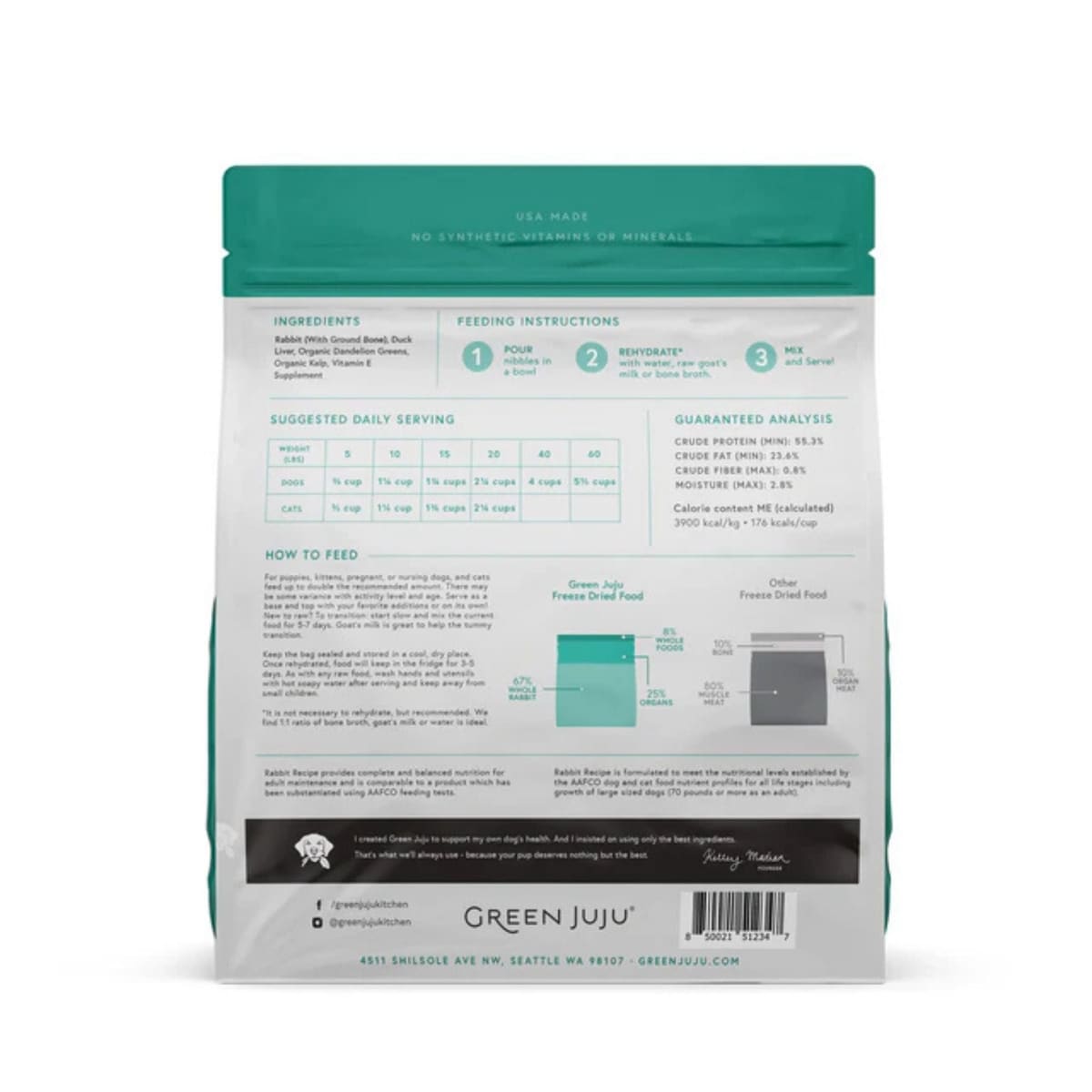 Green Juju Dog & Cat Freeze-Dried Grain Free Raw Limited Ingredient Diet Rabbit With Duck Liver 14oz.