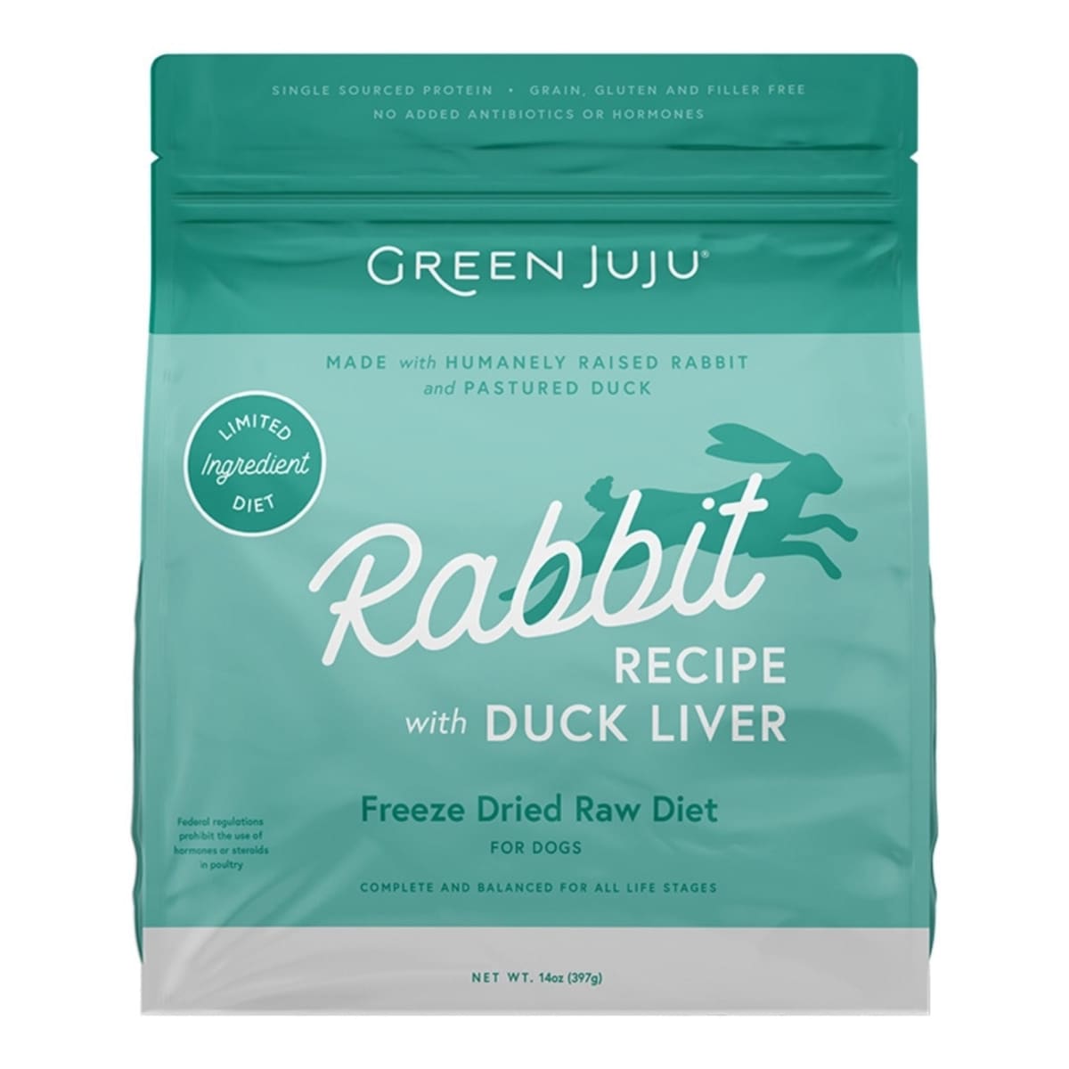 Green Juju Dog & Cat Freeze-Dried Grain Free Raw Limited Ingredient Diet Rabbit With Duck Liver 14oz.