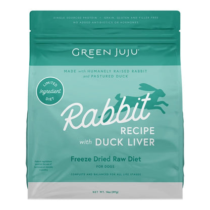 Green Juju Dog & Cat Freeze-Dried Grain Free Raw Limited Ingredient Diet Rabbit With Duck Liver 14oz.
