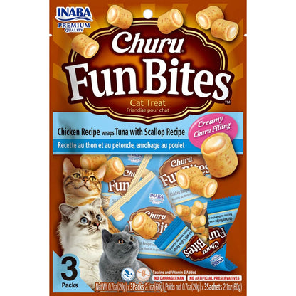 Inaba Churu Fun Bites 2.1Oz Chkn Wraps Tuna Scallop 3Ct