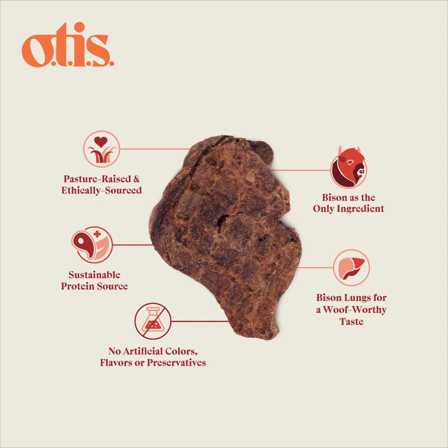 Otis Dog Wild Things Grain Free Bison Lung Filets 4oz.