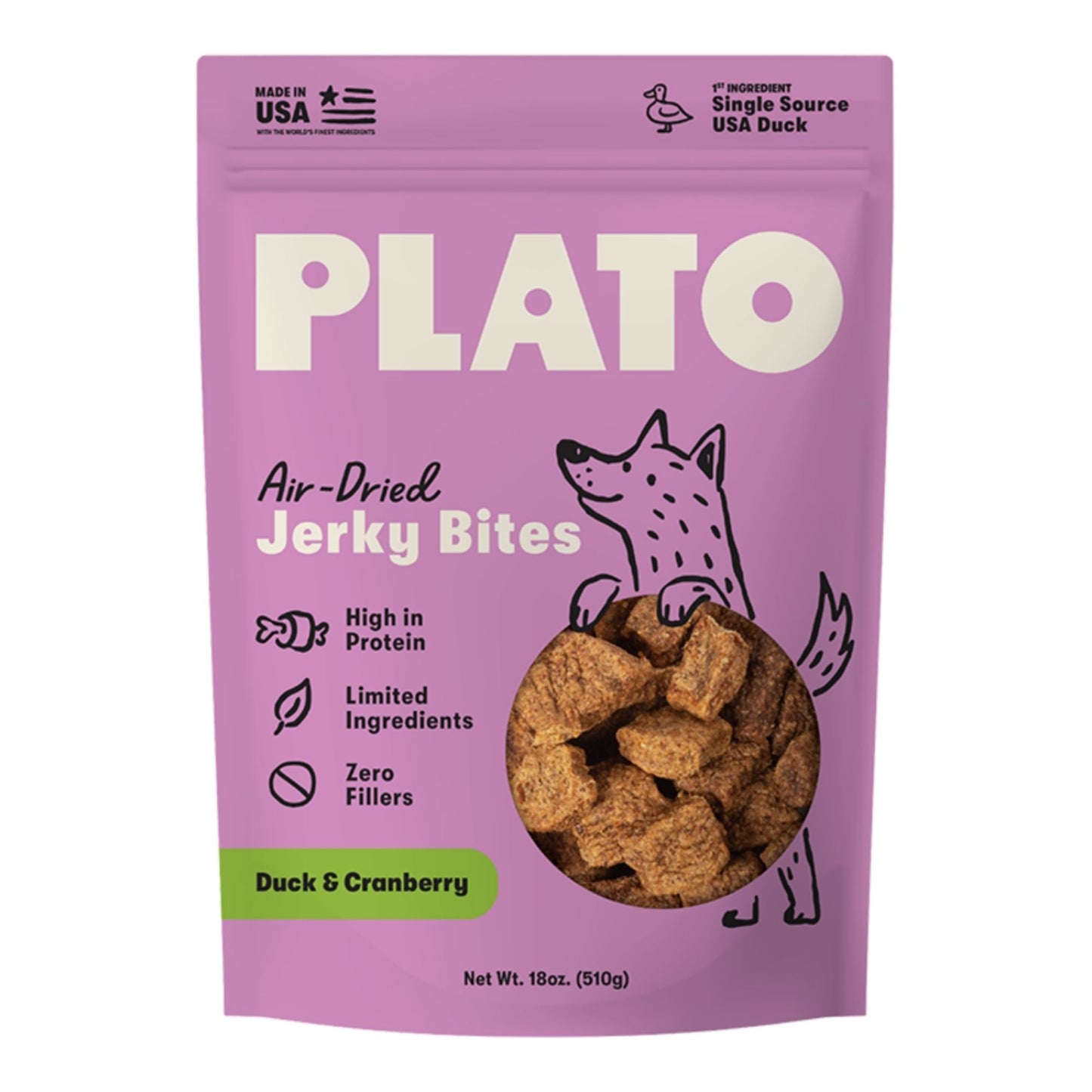 Plato Dog Jerky Bites Duck With Cranberry 18oz.