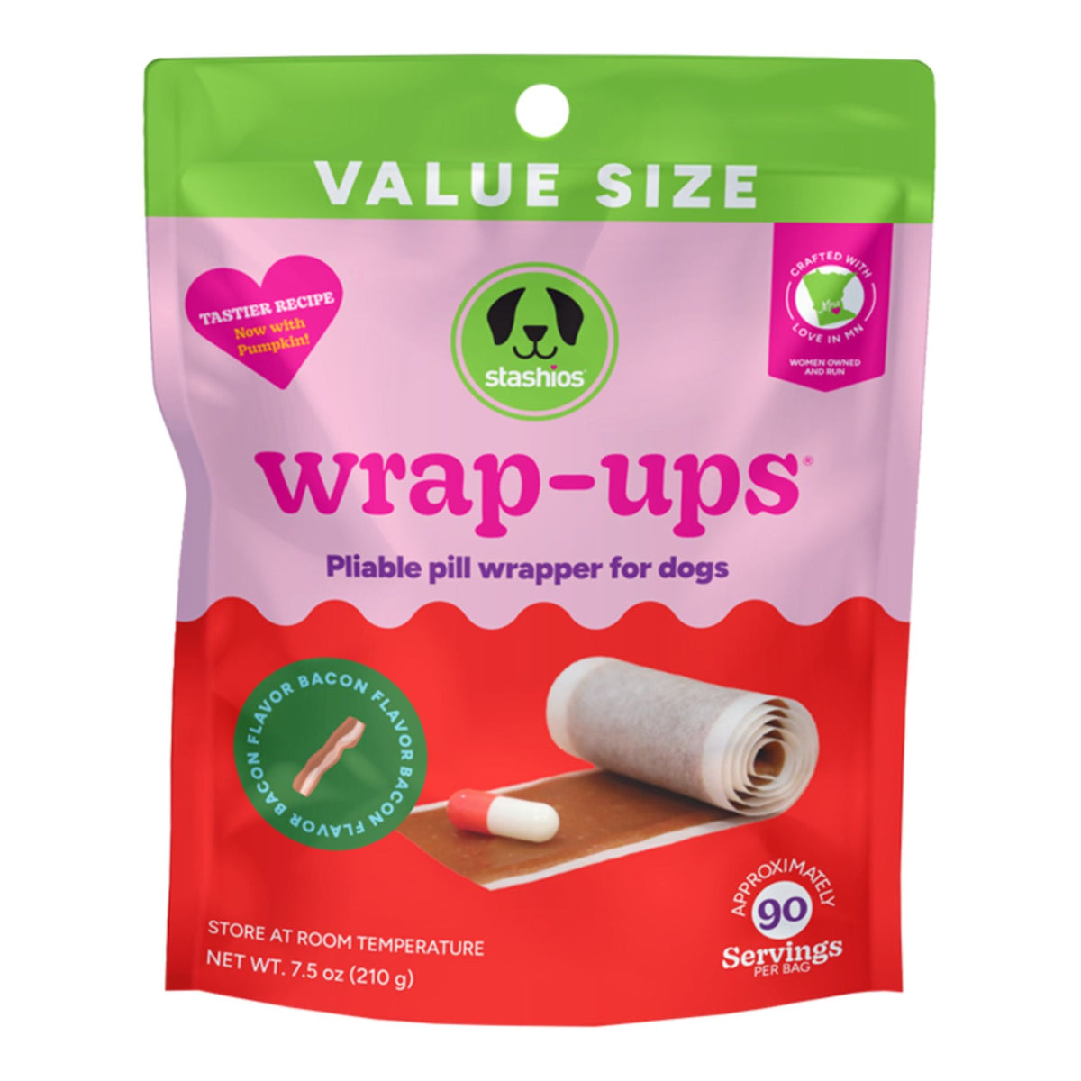 Stashios Dog & Cat Value Size: Wrap - Ups Pliable Pill Wrapper For Dogs Bacon Flavor