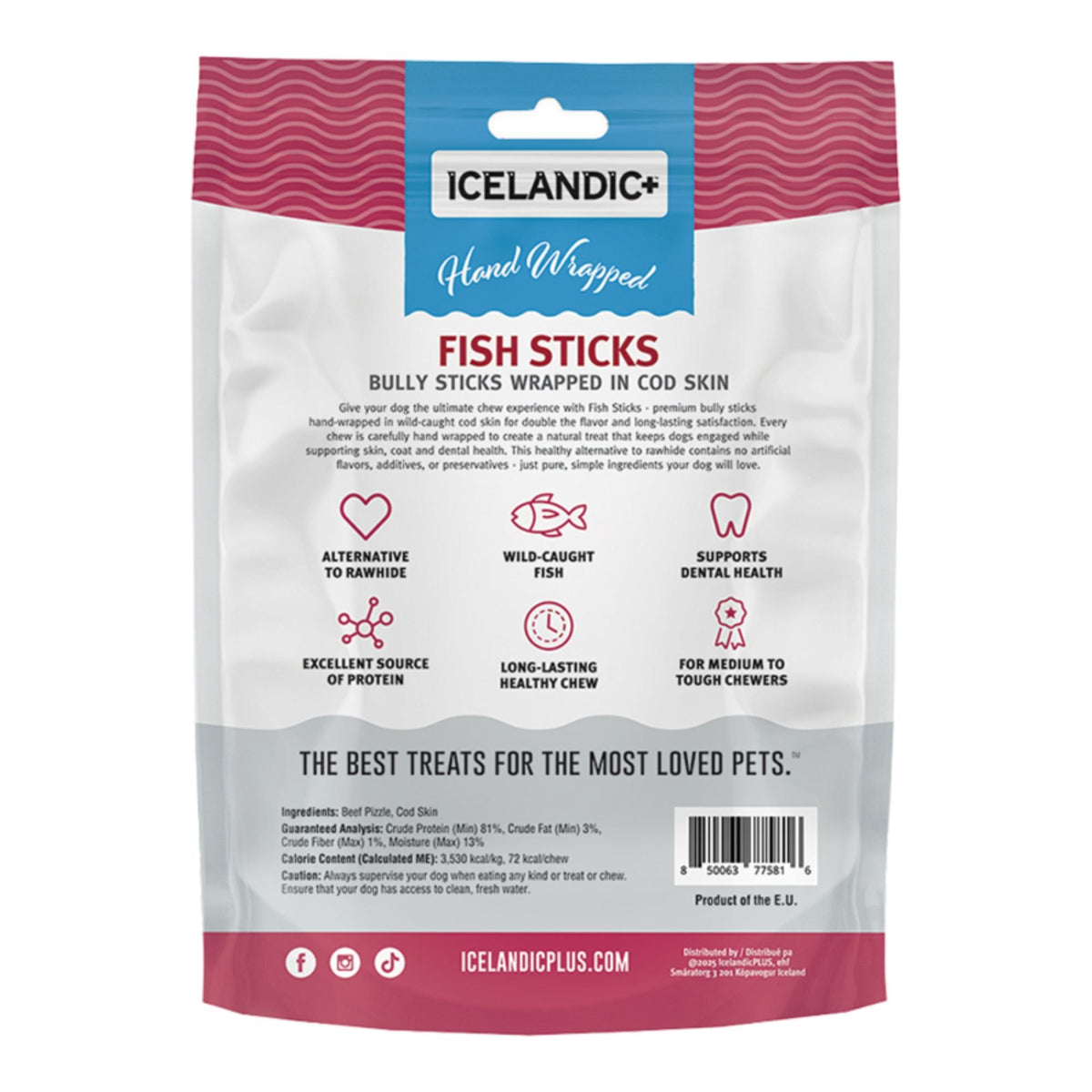 Icelandic Dog Bully Stick Wrapped With Fish Skin 6 Inch - 5 Pack
