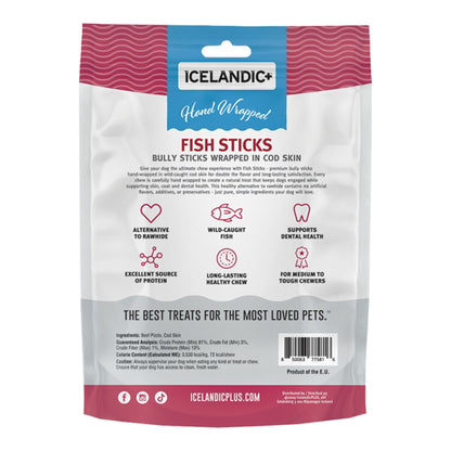 Icelandic Dog Bully Stick Wrapped With Fish Skin 6 Inch - 5 Pack