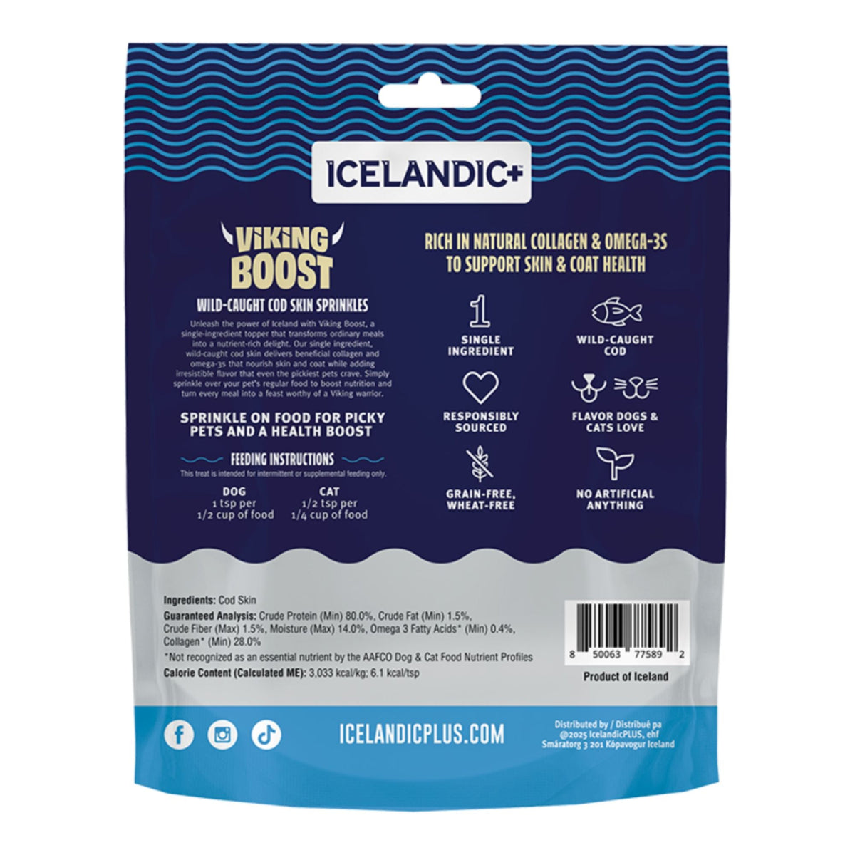 Icelandic Dog & Cat Viking Boost Cod Skin Food Topper 4oz.