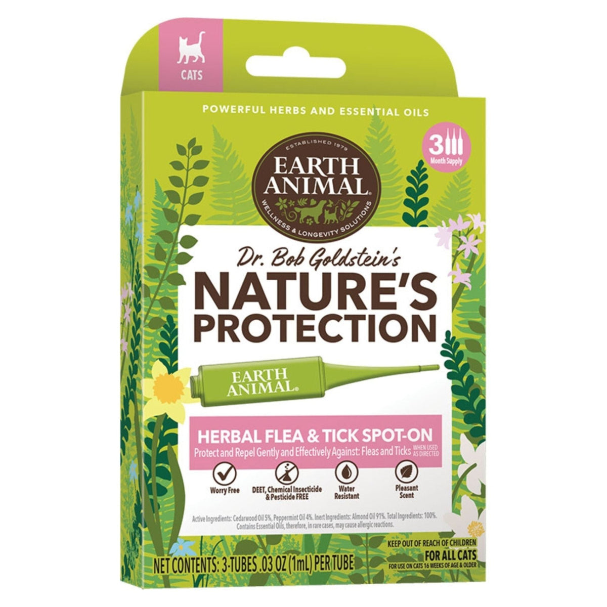 Earth Animal Cat Apothecary Natural Flea & Tick Herbal Spot - On For Cats & Kittens