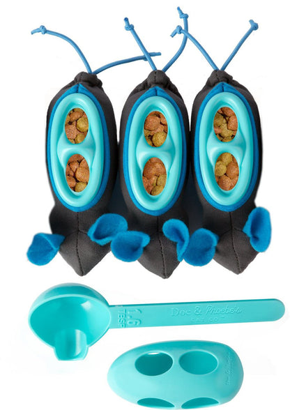 Doc and Phoebe Indoor Hunting Cat Feeder Mouse Blue; Gray 3 Pack