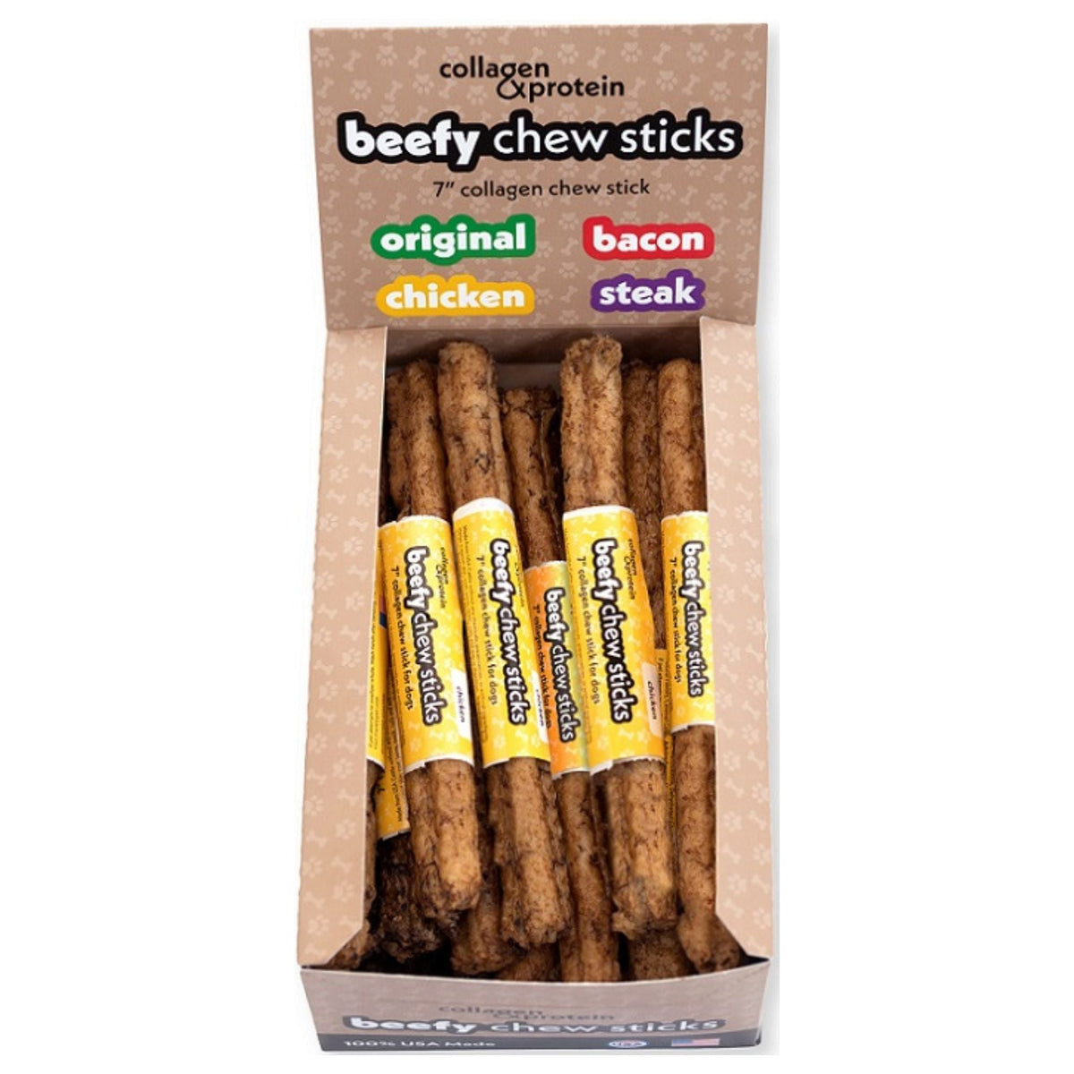 Frankly Dog 7" Collagen Chicken Beefy Chew Sticks 24Ct Display Box