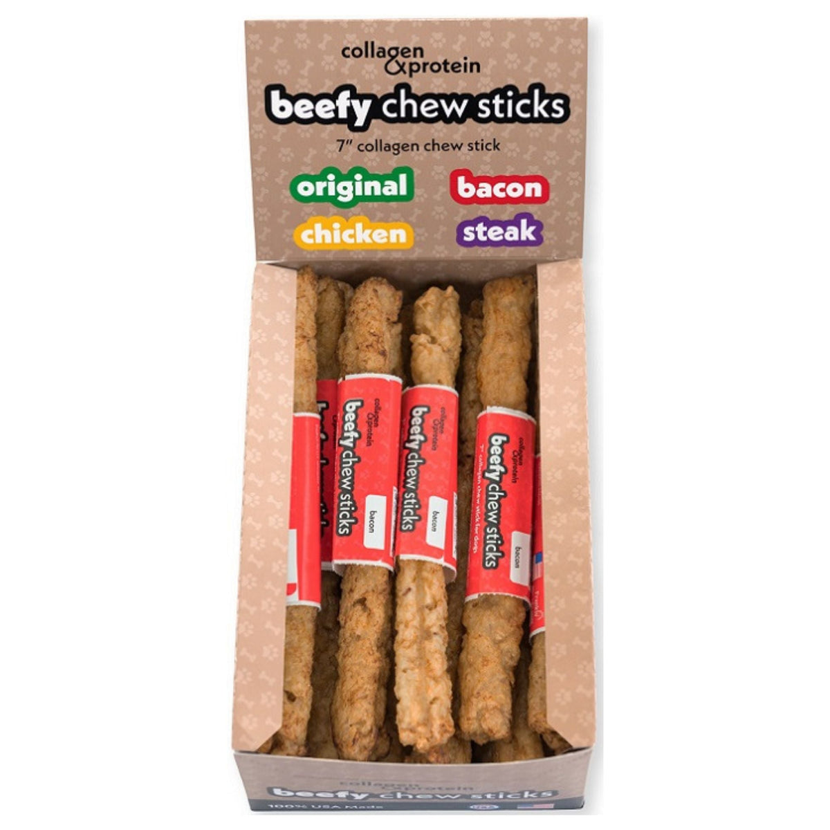 Frankly Dog 7" Collagen Bacon Beefy Chew Sticks 24Ct Display Box