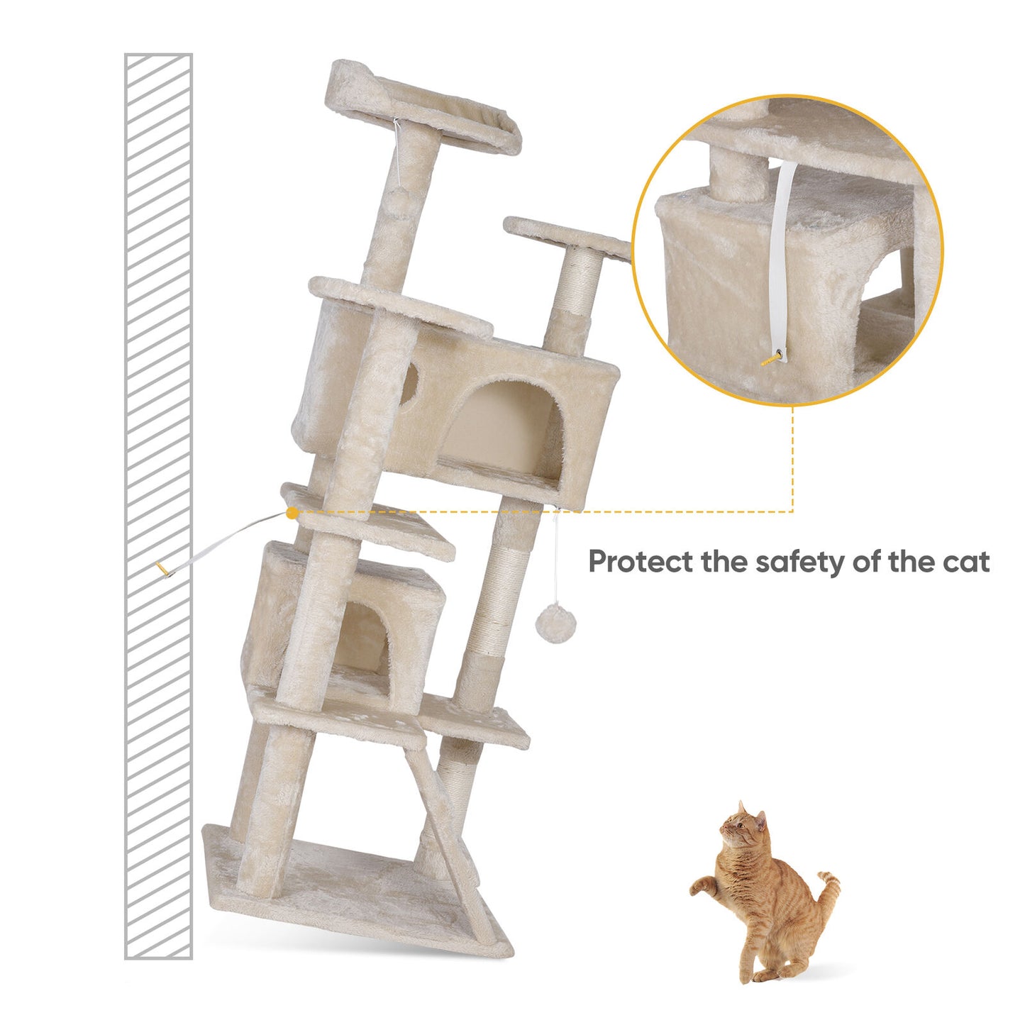 55 Inch Beige Cat Tree Tower Condo Scrathcher Post Activity Center Playing House