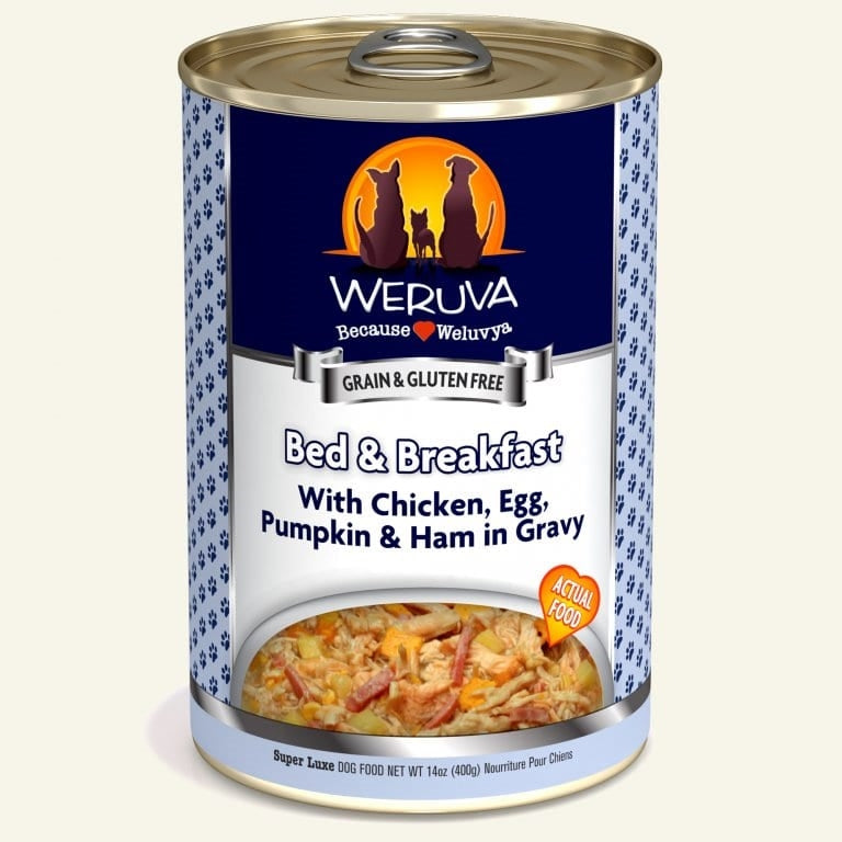 Weruva Dog Bed and Breakfast with Chicken; Egg; Pumpkin and Ham in Gravy 14oz. Case Of 12
