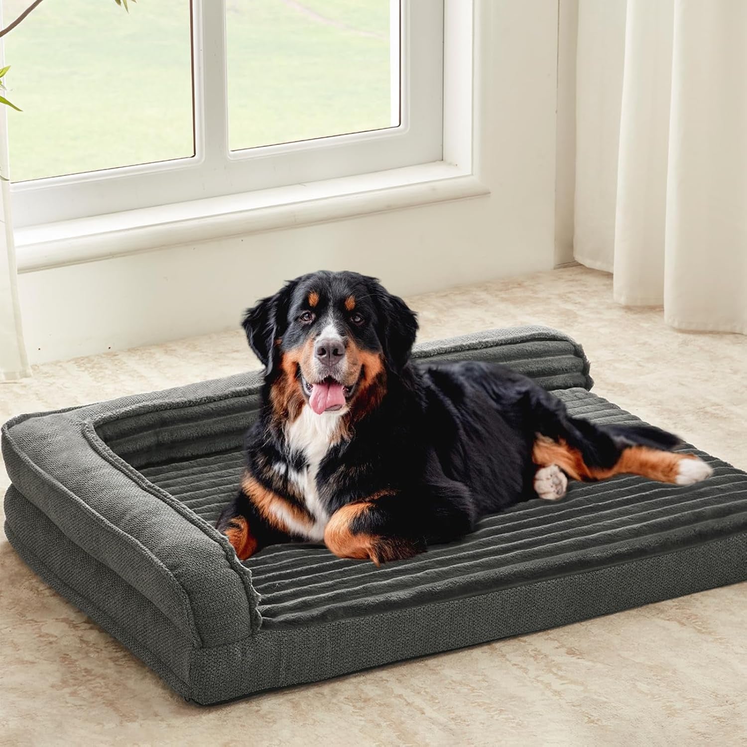 Orthopedic Dog Bed for Medium Dogs, Bolster Sides Dogs Sofa Bed with Removable Washable Cover & Non-Skid Bottom, Soft Pet Bed with Egg Foam Dog Couch for Sleeping, 31 X 25 Inch, Gray