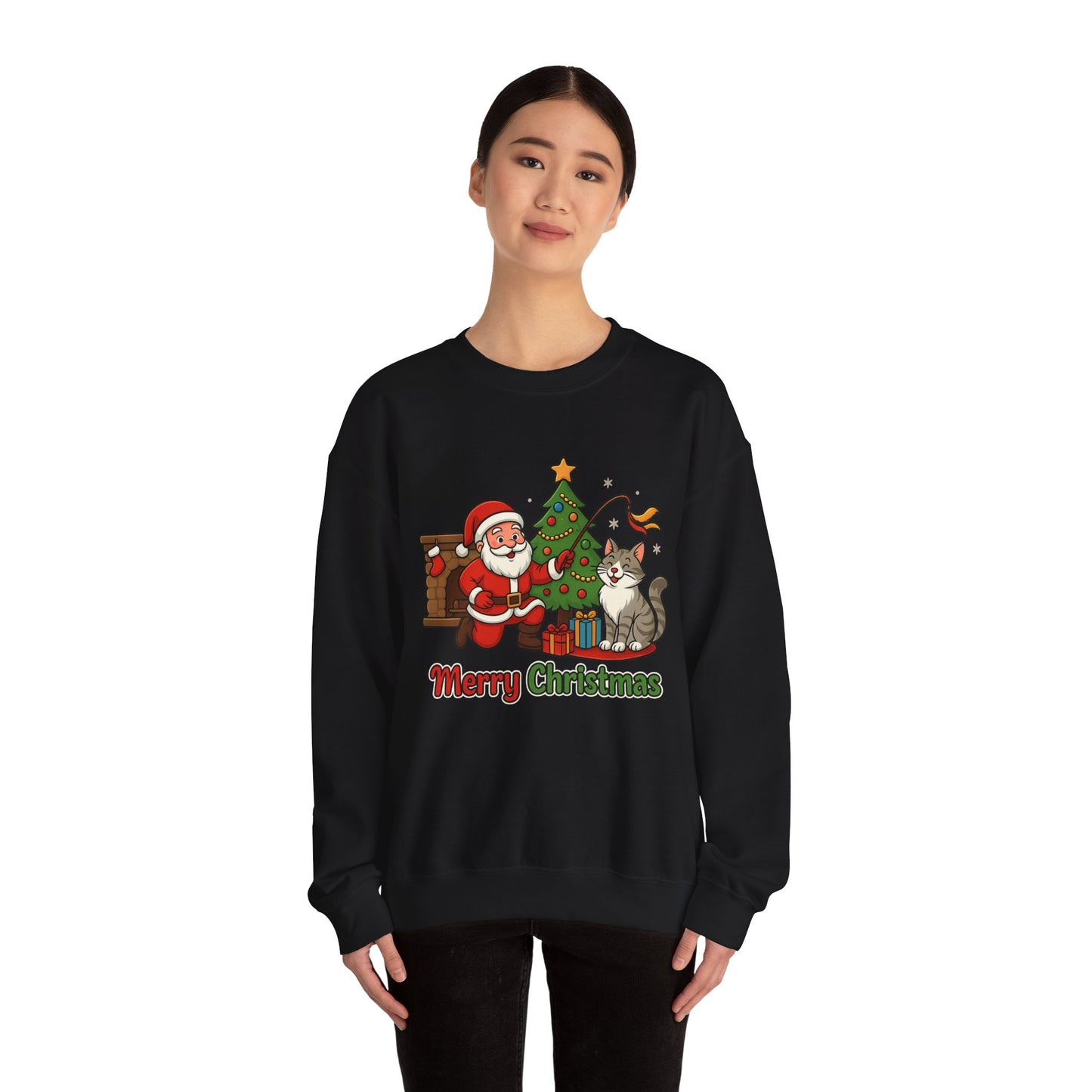Merry Christmas Santa & Cat Holiday Crewneck