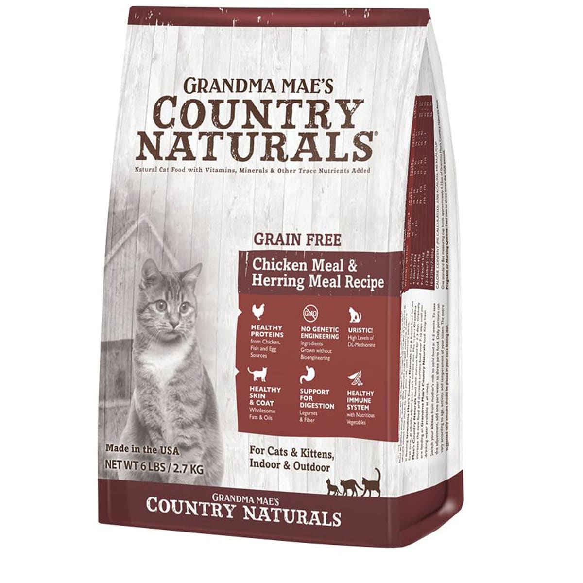 Grandma Maes Country Naturals Cat Grain Free Chicken Meal and Herring Meal Recipe for Cats and Kittens 6lbs.