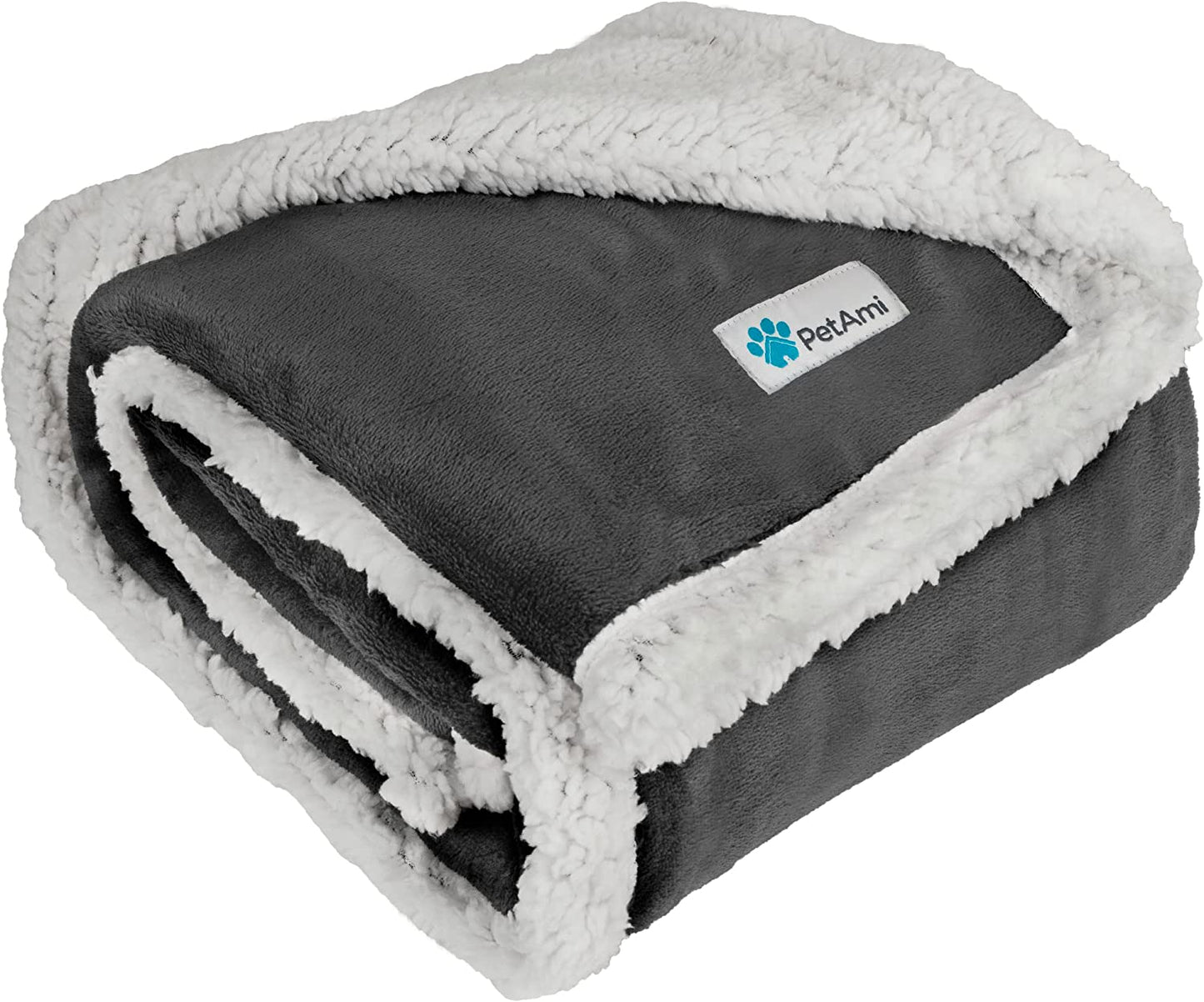 Waterproof Dog Blanket for Queen Bed Large XL Dog Throw for Couch Cover Leakproof Furniture Protection, Sherpa Fleece, Reversible Soft Washable 90X90 Light Gray