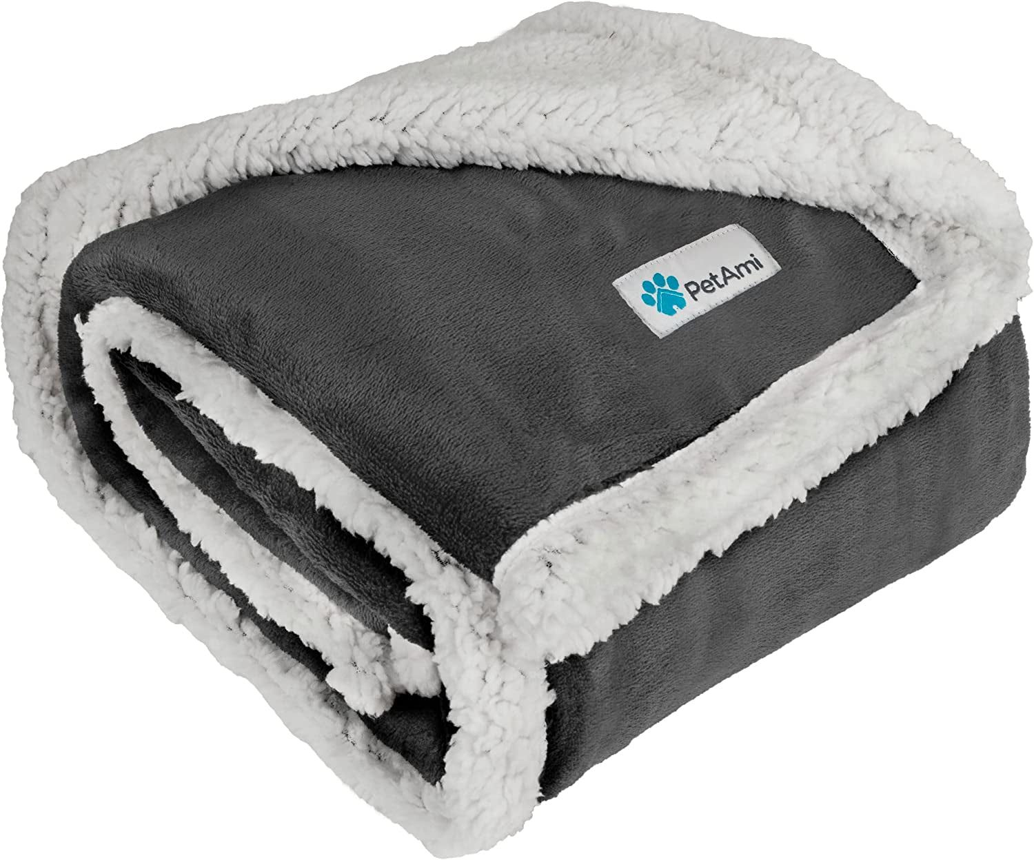 Waterproof Dog Blanket for Queen Bed Large XL Dog Throw for Couch Cover Leakproof Furniture Protection, Sherpa Fleece, Reversible Soft Washable 90X90 Light Gray