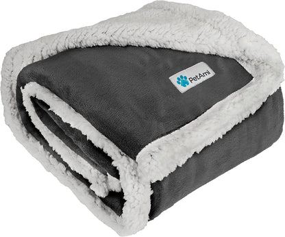 Waterproof Dog Blanket for Queen Bed Large XL Dog Throw for Couch Cover Leakproof Furniture Protection, Sherpa Fleece, Reversible Soft Washable 90X90 Light Gray