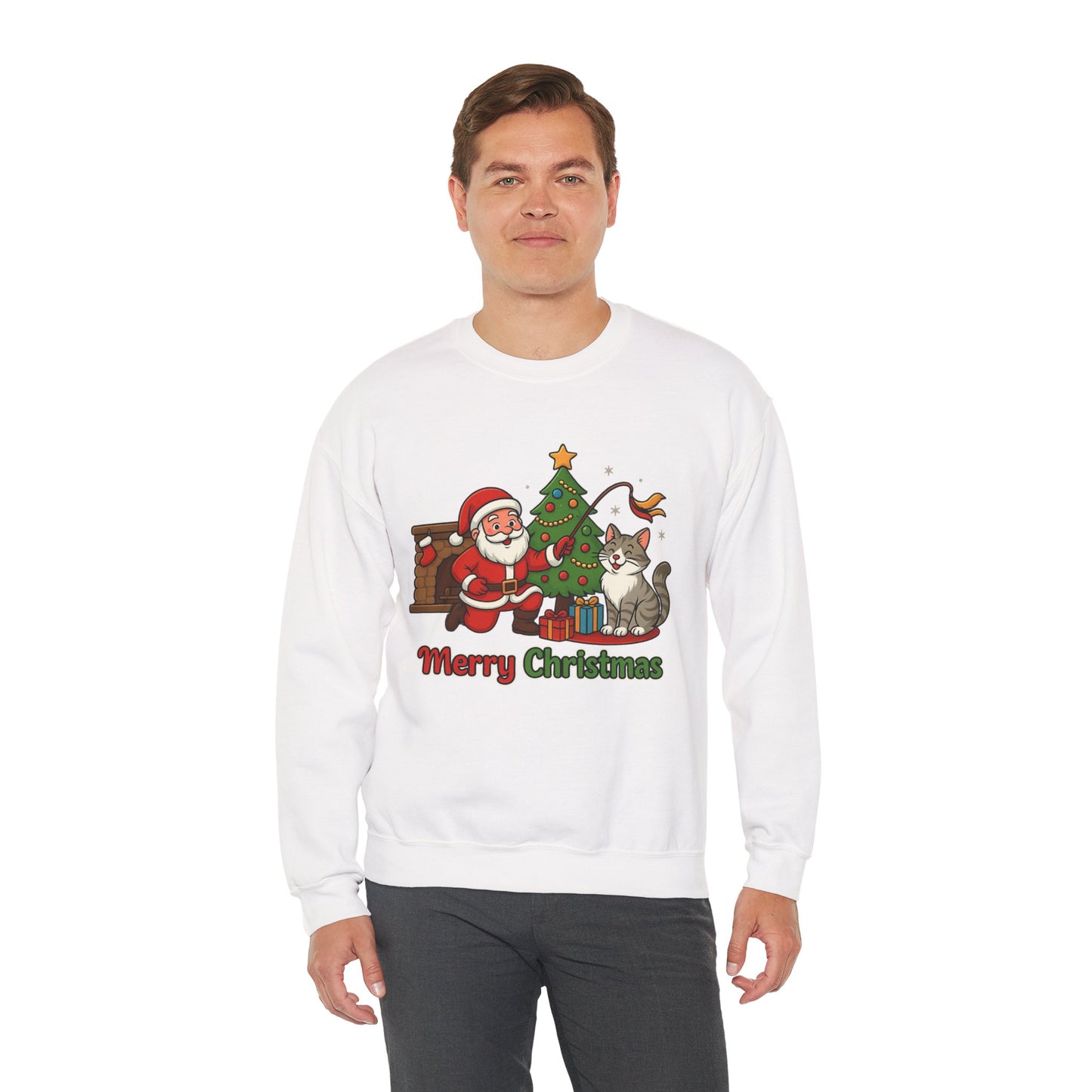 Merry Christmas Santa & Cat Holiday Crewneck
