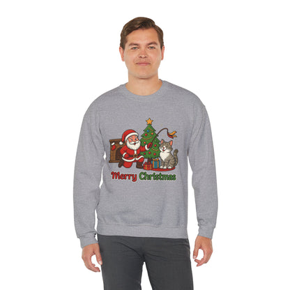 Merry Christmas Santa & Cat Holiday Crewneck