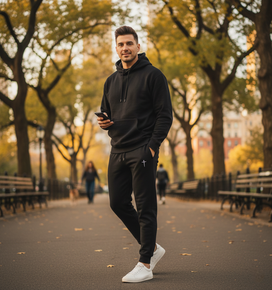 Nail Cross Embroidered Unisex Fleece Sweatpants