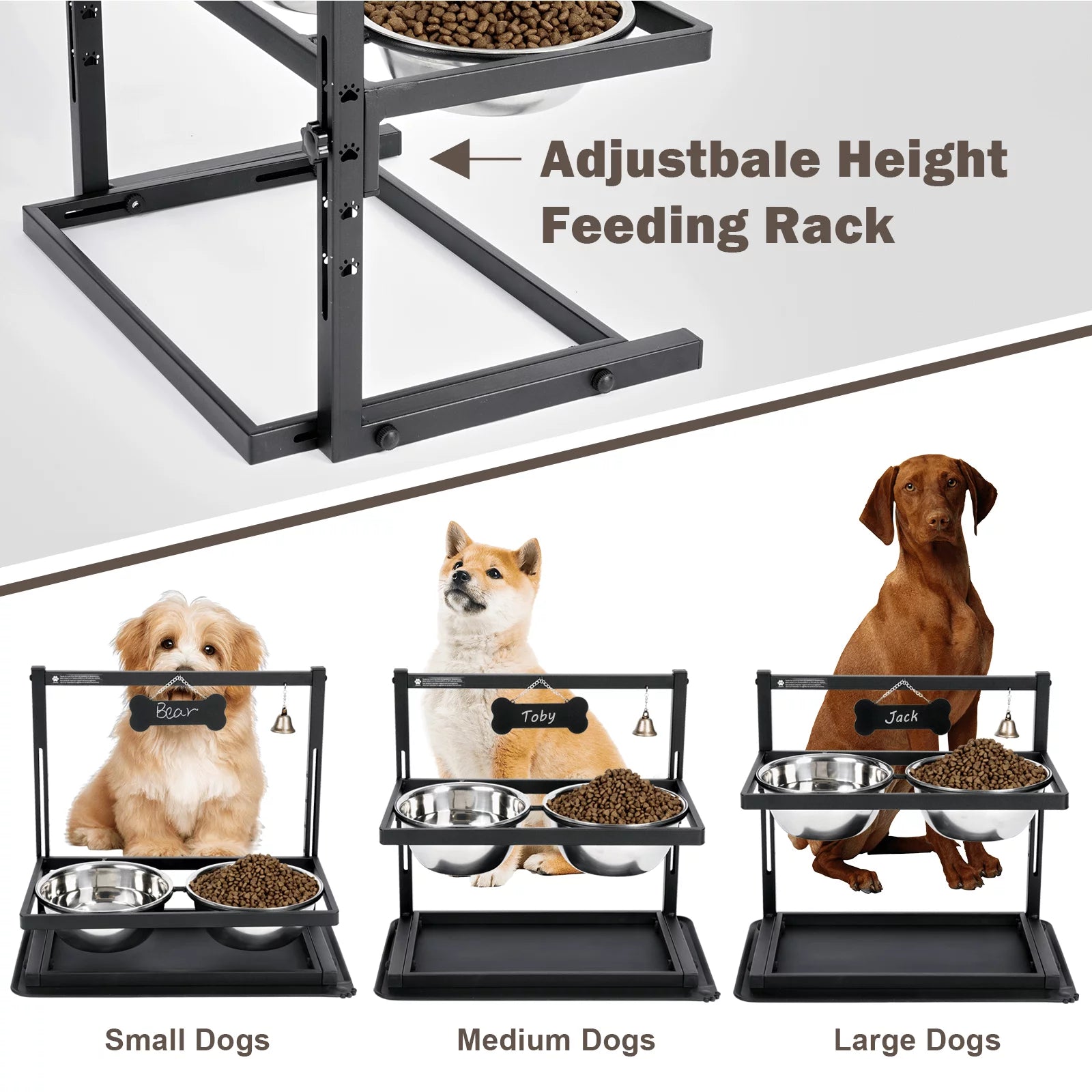 Elevated Slow Feeder Dog Bowls, Height Adjustable with 2 Stainless Steel 1.7L Dog Food Bowls for Small Medium Large Dogs