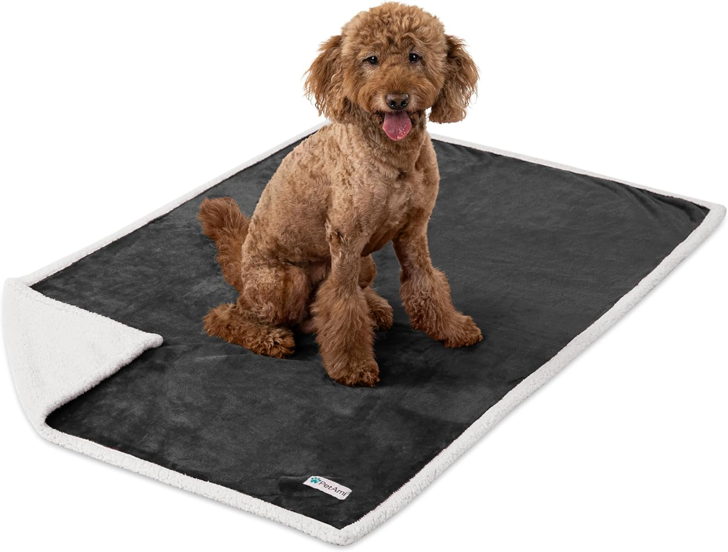 Waterproof Dog Blanket for Queen Bed Large XL Dog Throw for Couch Cover Leakproof Furniture Protection, Sherpa Fleece, Reversible Soft Washable 90X90 Light Gray