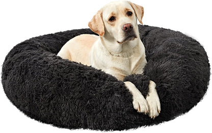 Washable round Bed for Large Dogs, Donut-Shaped Calming Cuddler for Medium Dogs, Comfy